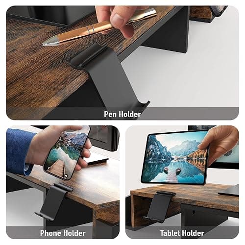 Simple Houseware Desk Dual Monitor Stand Riser with Drawer, Rustic Brown thumbnail 5