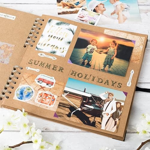 Bstorify 10 x 10 Inches Scrapbook Album For 4 x 6, 8 x 10 Pictures, 70 Pages Brown Thick 200gsm Kraft Paper Corner Protectors, Ribbon Closure - Ideal for Your Scrapbooking, Art & Craft Projects thumbnail 6