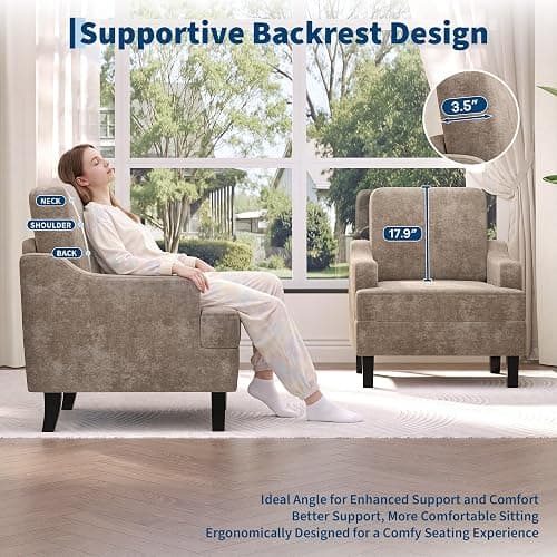 Garvee Green Comfy Accent Chair, Upholstered Armchair for Living Room | Mid Century Modern Style Sofa Chair with Solid Wood Legs, Chenille Reading Chair for Small Space, Waiting Room, Apartment thumbnail 8