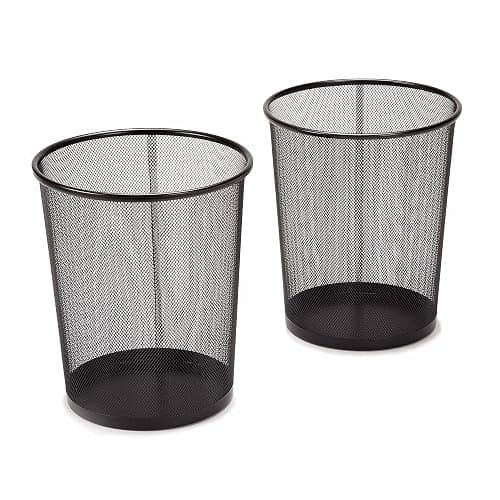2-Pack 6-Gallon Round Steel Mesh Trash Can, Recycling Wastebasket, Black | Versatile and ventilated bin measures 13.75" high with a 11.5" top diameter - Image 1