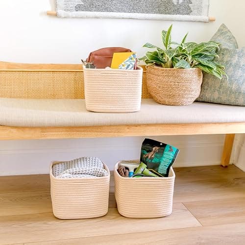 NaturalCozy Storage Cubes 9”x9”x7”Cotton Rope Woven Baskets for Organizing 3-Pack | 9 Inch Cube Storage Bin | Small Basket for Shelf Nursery, Pantry, Decorative Plant, Bathroom Closet, Toy Gift thumbnail 9