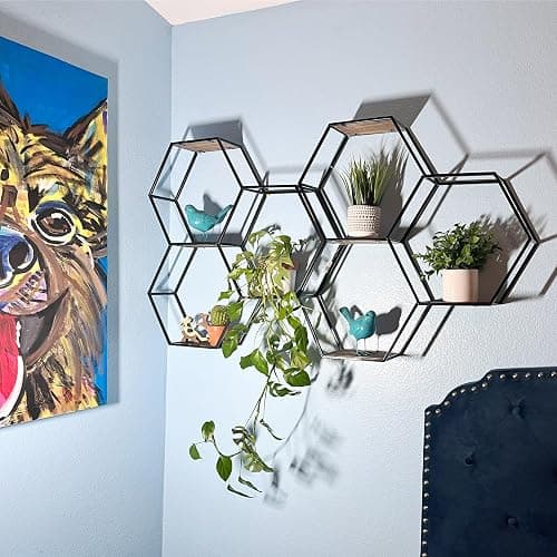 Admired by Nature 3 Tier Floating Shelves Wall Mount Shelf, Farmhouse Shelf for Wall Decor, Display Shelf, Hexagon, Honeycomb Rustic Wood Wall Mounted Organizer for Home Decor, 1 Unit thumbnail 7
