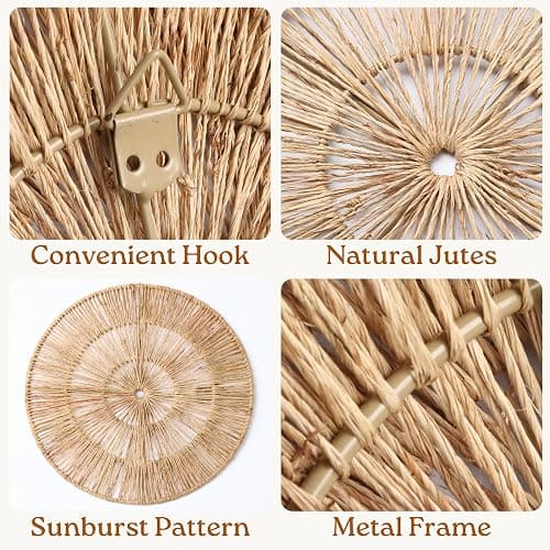 CHI AN HOME 18 Inch Boho Wall Decor – Set of 5 Woven Jute Wall Baskets, Boho Wall Art & Decorative Basket Set, Farmhouse Wall Hanging, Handwoven Wall Plates for Living Room, Bedroom – 18", 14", 11", 8", 7" thumbnail 2