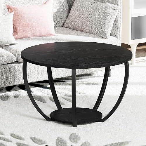 HOMERECOMMEND Round Coffee Table,23.6" Circle Coffee Table with Storage,2-Tier Wood Coffee Tables for Living Room, Accent Center Table,Sofa Table for Home Office, Black Coffee Table thumbnail 6
