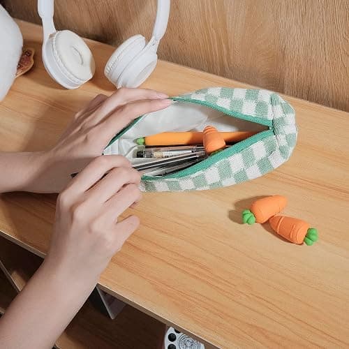 SURBEAV Pencil Case Pen Case Office College School Storage Bag Pouch Holder Box Organizer Makeup Pouch Cosmetic Bag Aesthetic Cute Pencil Case for Girls Boys Kids (Green + White) thumbnail 4