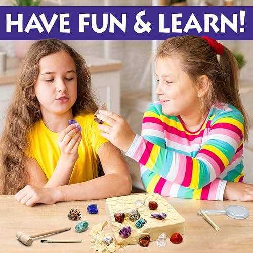DANCING BEAR Gem stone Dig Kit, Excavate 16 Real Gems & Crystals including Arrowheads, Quartz Point and Amethyst, STEM Education for Kids, Fun Rock Mining Science Activity Gift Sets for Girls and Boys thumbnail 4