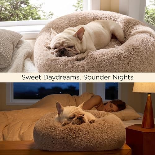 Bedsure Calming Dog Bed for Small Dogs - Donut Washable Small Puppy Bed, 23 inches Anti-Slip Round Fluffy Plush Faux Fur Large Cat Bed, Fits up to 25 lbs Pets, Camel thumbnail 5