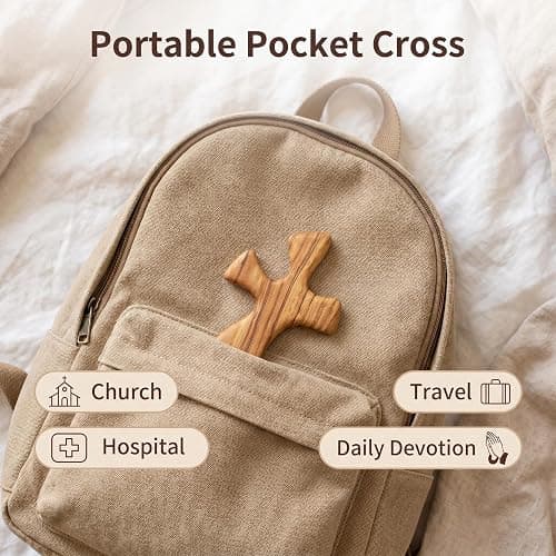 Yookin Olive Wood Prayer Cross for Hand, Hand Carved Clinging Cross, Wooden Palm Cross for Prayer,Christian Comfort Gift for Men Women, 4.72 Inch thumbnail 5