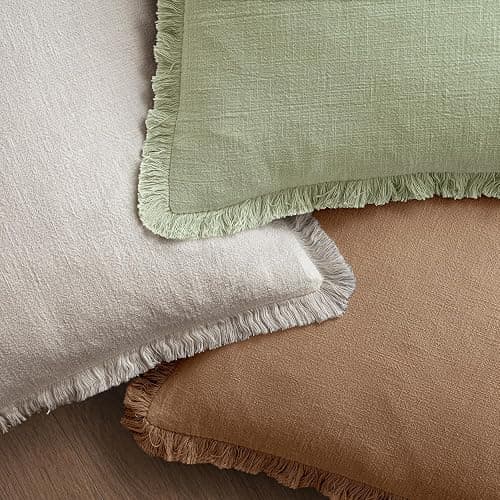 MIULEE Decorative Throw Pillow Covers Neutral Linen Fringe Throw Pillows Set of 2 Sage Green Boho Farmhouse Cushion Covers with Tassels for Couch Sofa Bed Living Room Spring Home Decor 20x20 Inch thumbnail 5