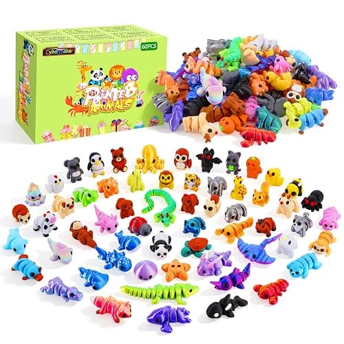 Cybermaker 60PCS Mini 3D Printed Animals, Articulated Fidget Toys for Kids | Flexible joints, Cute designs desk pets, Classroom rewards, Party favors, Goodie bag stuffers - Image 1