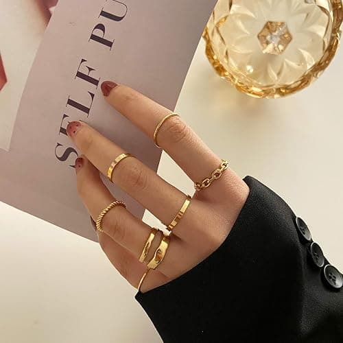 FAXHION Gold Knuckle Rings Set for Women Snake Chain Stacking Ring Vintage BOHO Midi Rings SIze Mixed - Gold Color thumbnail 2