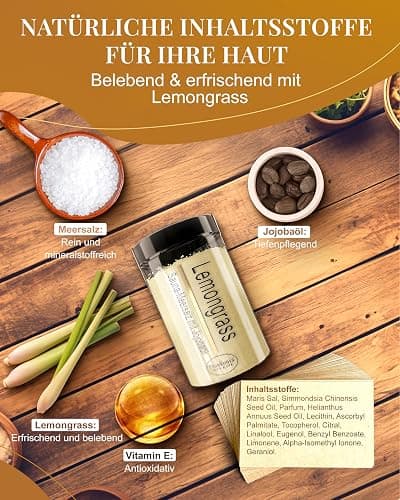 Frankonia BATH & SPA Sauna Salz Peeling Lemongrass – 400 g Meersalz-Körperpeeling mit Jojobaöl & Vitamin E – Dusch- & Body Scrub für alle Hauttypen – Vegan & ohne Parabene – ohne Microplastik thumbnail 5