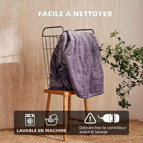 JET'S HOME Couverture Chauffante Électrique 1 Personne 130x180cm - Plaid Chauffant 6 Réglages de Température Fermeture Auto Réglable,Protection Contre la Surchauffe Lavable en Machine (Pourpre) thumbnail 4