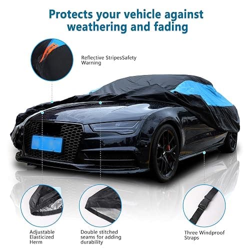 MORNYRAY Waterproof Car Cover All Weather Snowproof UV Protection Windproof Outdoor Full Coupe/Cabrio Car Cover, Universal Fit for Coupe/Cabrio (Fit Coupe/Cabrio Length 175-182 inch, Blue) thumbnail 2