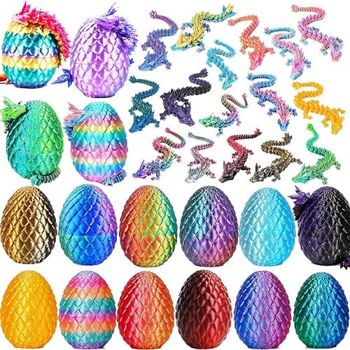 16 Pack 3D Printed Dragon Eggs with Articulated Dragon Inside, Mystery Crystal Dragon Egg Toys for Kids & Adults, Flexible Dragon Fidget Toy Bulk, Christmas Stocking Stuffers, Easter Basket Fillers - Image 1