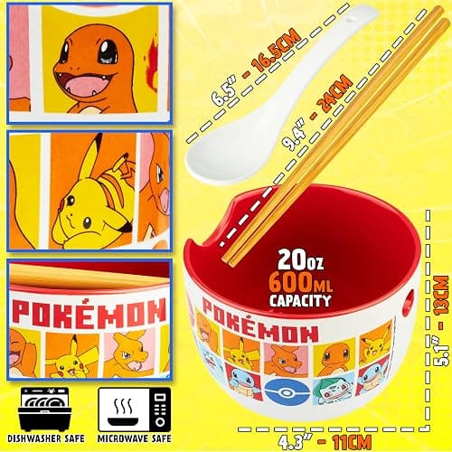 Get Trend Pokemon Ramen Bowl 3 Pc Set with Bamboo Chopsticks, Spoon for Kids Teens Adults, 20oz Noodle Bowl, Microwave Safe, Pikachu Gifts for Kids (Multi Pokemon) thumbnail 2