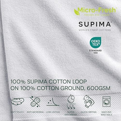 Lacoste Heritage 100% Supima Cotton Bath Sheet, White, 35" x 70" – Highly Absorbent & Quick Drying, Premium Super Soft Bath Towel, Bathroom Essential, Gift for All Occasions, Machine Washable thumbnail 5