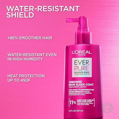 L'Oreal Paris Sulfate Free Iron Sleek Coat, Anti-Frizz Hair Treatment Spray with Heat Protection & Humidity Protection, Semi-Permanent Smoothing, Suitable for Color-Treated Hair, EverPure, 5.1 fl oz thumbnail 4