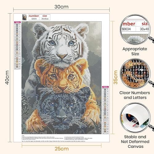 MAXBYE Tiger Diamond Painting Kits for Adults, 5D Three Tigers Diamond Art Kits DIY Full Drill Animal Gem Art for Beginner, Crystal Cross Stitch Craft for Home Wall Decor Holiday Gifts 30x40cm thumbnail 4