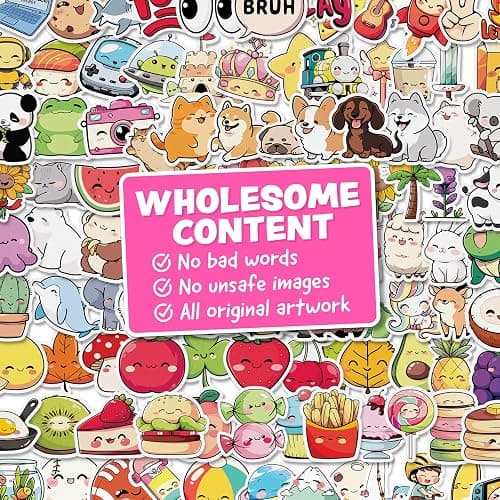 Cute Stickers for Kids - Christmas Stocking Stuffers Kids - Kawaii Water Bottle Stickers for Teens - 108pc Bulk Sticker Pack - Waterproof Vinyl Stickers for Water Bottles, Scrapbook, Laptops, Journal thumbnail 7