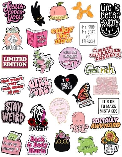 SOWPOPY 30 PCS Positive Enamel Pins Cute Enamel Pins Bulk Aesthetic Hat Pins for Backpacks, Funny Brooch Lapel Pin Set for Women Bags, Landyards, Shoes - Image 1