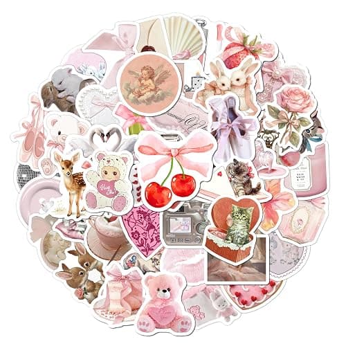 BEATRI 50PCS Coquette Stickers Pack – Cute Pink Aesthetic Vinyl Stickers for Scrapbooking, Journaling, Laptop, Water Bottle, Gifts for Girls & Teens - Coquette Stickers - Image 1