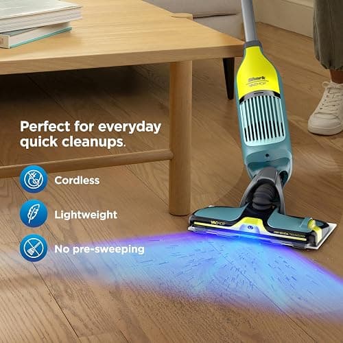Shark VACMOP Reveal Cordless Vacuum & Spray Mop, Green, VM401 | Hard Floor Cleaner, Powerful Suction, Illumination Light, 4 Disposable Pads, 12oz Pet Cleaning Solution thumbnail 9
