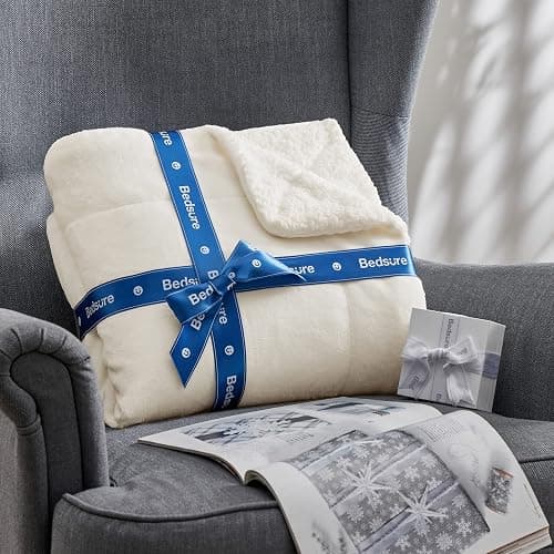 Bedsure GentleSoft Sherpa Fleece Twin Size Blanket for Couch, Non-Heated, Thick and Warm Throw for Women and Men, Soft Fuzzy Plush Twin Blanket for Spring, Cream, 60x80 Inches thumbnail 8