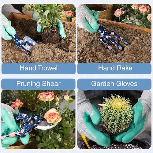 WORKPRO 5PCS Garden Tool Set, Aluminum Heavy Duty Gardening Tool Set with Garden Tool Bag, Outdoor Garden Hand Tools, Blue Insect and Flower thumbnail 4