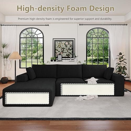108”Modular Sectional Sofa, 4 Seat Cloud Sectional Couch for living Room with Deep Seat, Modern L-Shape Couch with Oversized Chaise, Upholstered Couches with Waist Pillows, No Assembly Required(Black) thumbnail 4