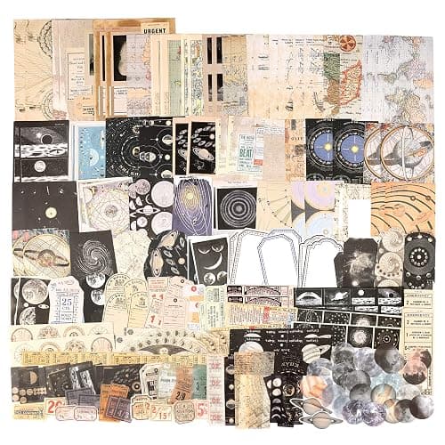 Vintage Scrapbooking Supplies, 200 Sheets of Scrapbook Paper Junk Journal Supplies Craft Kits for Bullet Journals Supplies Journaling Supplies Room Decor Aesthetic Vintage Album Wall Art ( Astrology ) - Image 1