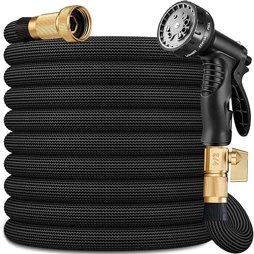 Flexible Garden Hose 50 FT, Ultra Lightweight Water Hoses 50FT w/10 Function Sprayer and 3/4" Brass Fittings, Kink-Free, Sturdy, Abrasion Resistant for Yard, Lawn, Outdoor and Gardening(Black) - Image 1