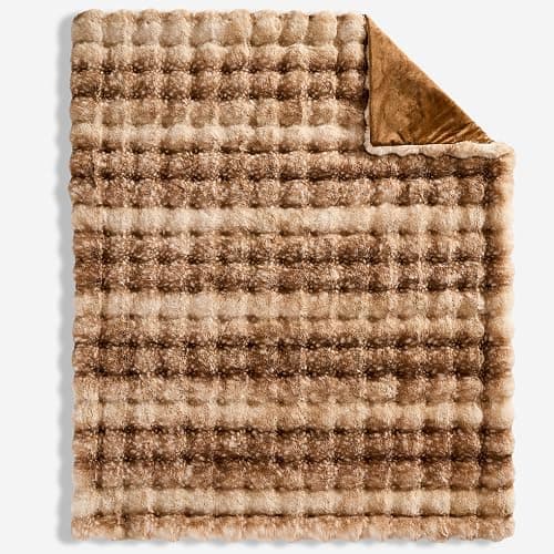 WDCOZY Deer Fawn Animal Print Bubble Throw Blanket, Luxury Faux Rabbit Fur Mink Plush Throw for Couch, Sofa and Bed, Soft Fluffy Fuzzy Cozy Blanket for Women, Thick and Warm, 60x80 inches, 950 GSM thumbnail 3