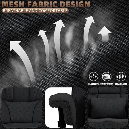 Vonesse Big and Tall Office Chair, Computer Chair with Soft Adjustable Armrests, Ergonomic Gaming Chair with Breathable Linen Design, Executive Chairs with Footrest (Linen Fabric,Black) thumbnail 4