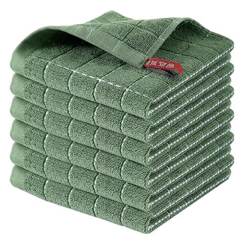 Homaxy 100% Cotton Terry Kitchen Dish Cloths, Ultra Soft and Absorbent Dish Towels for Kitchen, Suitable for Drying and Washing Dishes, 6 Pack, 12 x 12 Inches, Grass Green - Image 1