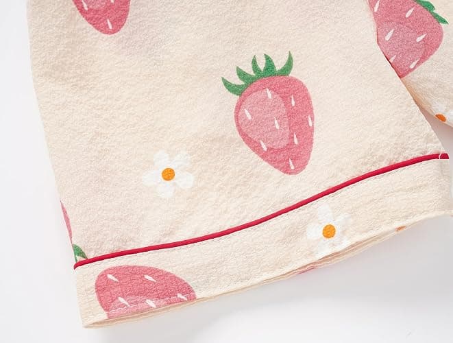 Hupohoi Girls Pajamas Short Sleeve with Shorts Button Down Loose Fit Summer Sleepwear Soft Wrinkle Muslin Nighty 2pcs thumbnail 5