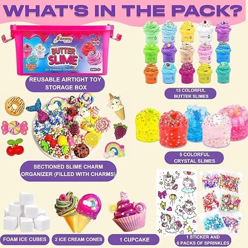 Jumbo Butter Slime Kit for Girls Ages 8-10-49 pcs w/Organizer Box Filled w/Slime Charms, Fruit- Ice Cream-Cup Cake & More- Birthday Gift for Boys Girls- Fidget Toys-Easter Basket Stuffers thumbnail 3