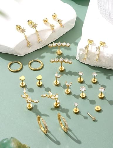 LOLIAS Hypoallergenic Flat Back Earrings-Cartilage Earring Stacks-Surgical Steel Earrings for Sensitive Ears - Small Stainless Steel Flatback Stud Hoop Earring Sets for Helix Tragus Conch Daith Multiple Piercing Jewelry Trendy thumbnail 6