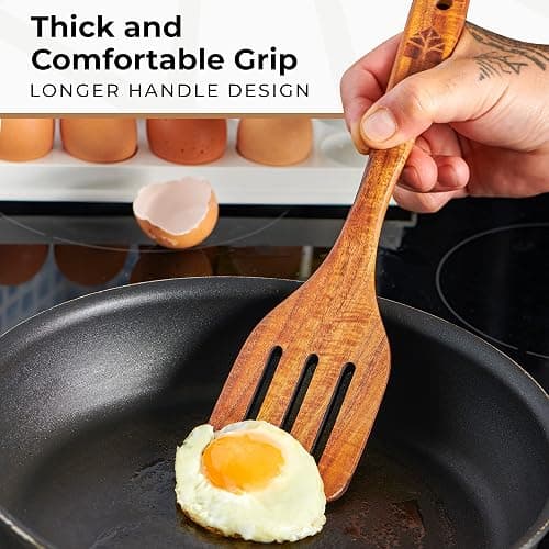 Wooden Spatula for Cooking, Teak Spatulas for Kitchen Use - Wooden Cooking Utensils Set of 4 including Paddle, Turner, Slotted Spurtle and Wood Scraper. Nonstick cookware, Kitchen Gifts for Women Men thumbnail 5