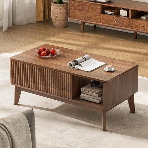LYNCOHOME Fluted Lift Top Coffee Table with Storage, Modern Coffee Table for Living Room, Home Office（Walnut thumbnail 4
