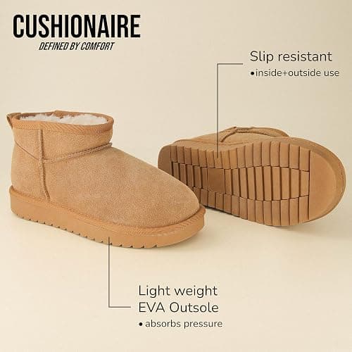 CUSHIONAIRE Women's Hip 2 Genuine Suede Ankle Snow Boots - Pull-On with Cozy Faux Shearling Lining, +Memory Foam - 8.5 - Chestnut Genuine Suede thumbnail 8