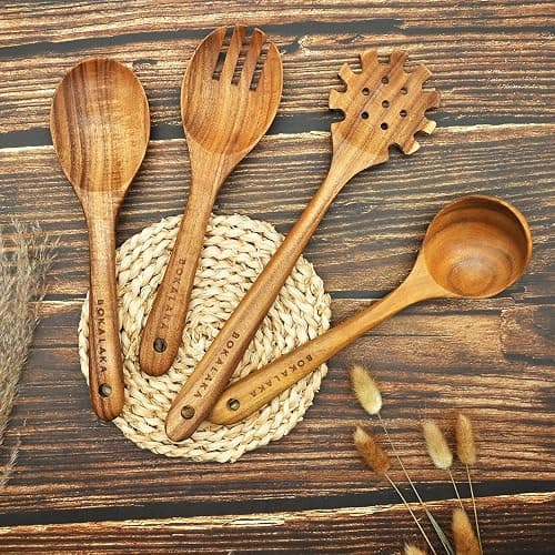 Teak Wooden Spoons for Cooking - 8Pcs Kitchen Utensils Set With Spatulas thumbnail 4