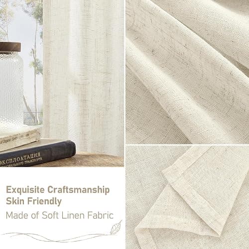 LAMIT Natural Ivory Semi Sheer Linen Curtains 84 inch Long, Cream White Light Filtering Living Room Panels Back Tab and Rod Pocket Neutral Drapes for Bedroom/Farmhouse, 2 Panels, 52 x 84 Inch thumbnail 8