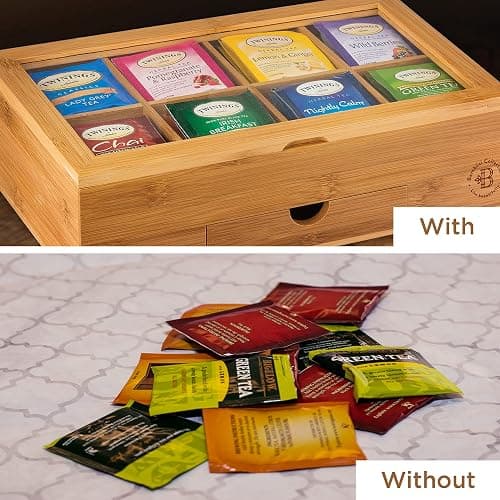 Tea Bag Organizer - Christmas Gift Bamboo Tea Box Organizer Storage Box, Tea Bag Holder with Drawer & Acrylic Window, Magnetic Lid Keeps Tea Bags Fresh - Tea Organizer Caddy (Tea Not Included) thumbnail 8