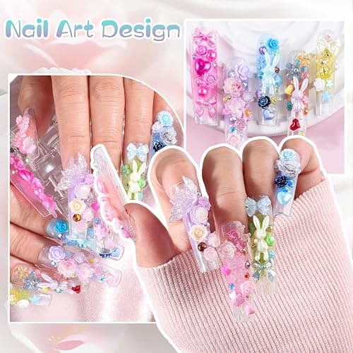 1500Pcs 3D Nail Charms for Acrylic Nails, Resin Butterfly Flower Star Heart Bow Charms Flatback Pearls Rhinestone Metal Gems Charm for Nail Art Design DIY Crafts (1500Pcs-Color) thumbnail 9