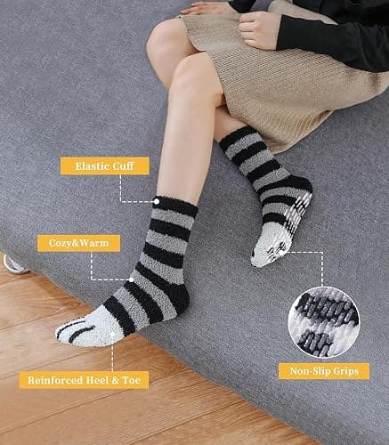 FNOVCO Non Slip Socks for Women Winter Warm Cozy Fuzzy Slipper Socks Soft Fluffy Hospital Socks with Grips thumbnail 2