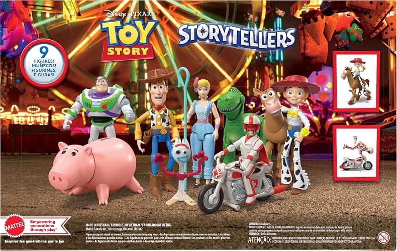 Mattel Disney and Pixar Toy Story Storytellers Figure Pack, 9 Figures & Vehicle, Woody Buzz Rex Forky Bo Peep Duke Caboom & Toy Motorcycle, Carnival Crew thumbnail 6