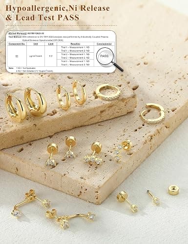 M MOOHAM Hypoallergenic Gold Flat Back Stud Earring Stack for Women | 14K Gold Plated, Flatback Stud Earrings Set for Women, Cartilage Earrings Stack for Sensitive Ears, Trendy Jewelry Gifts thumbnail 7