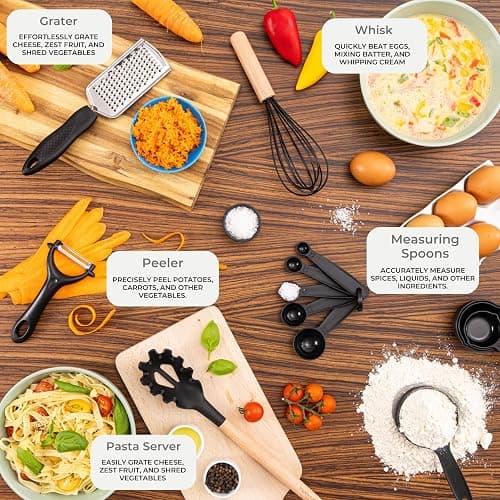 Kitchen Non Stick Cooking Utensils Set – Heat Resistant Silicone Utensils with Wooden Handle – Ladles, Spoons and Spatulas Set – Kitchen Tools & Accessories – 35pcs, Black – by Nuovva - Black thumbnail 2