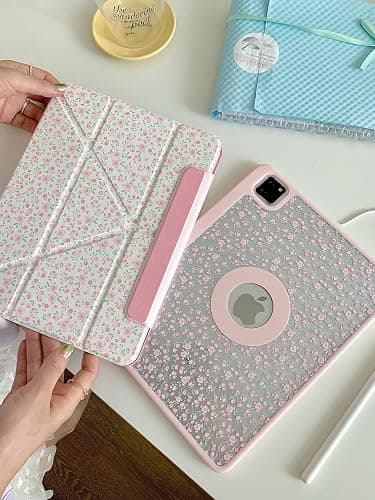 Detachable Magnetic Adjustable Kickstand Leather Folio Case with Stylus Holder for Apple iPad 10.2-inch 9 9th Generation 2021 White Pink Rose Flower Floral Pretty Chic Cute Lovely Girls thumbnail 3
